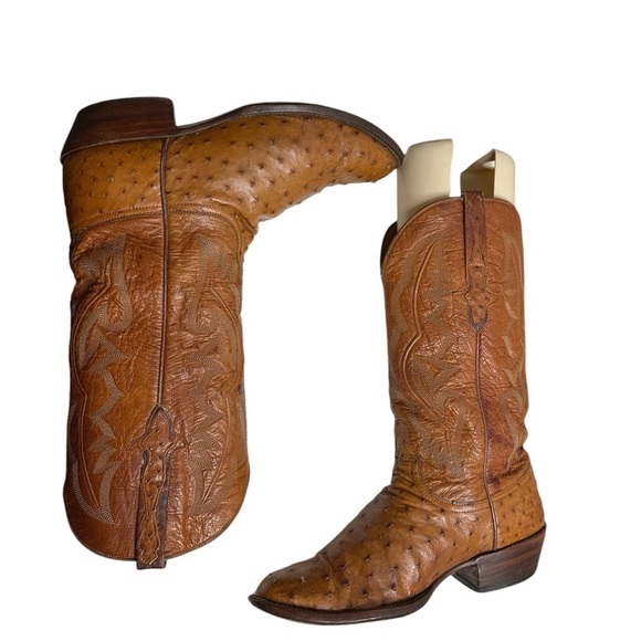 Lucchese classic handmade Ostrich Brown/ Tan Cowboy Boots size 9.5 main image 12